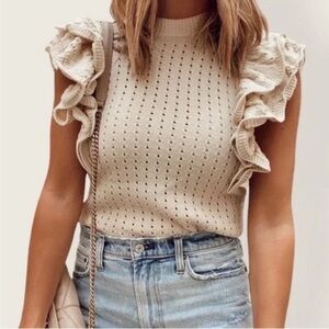 Ruffled Cream Sweater
